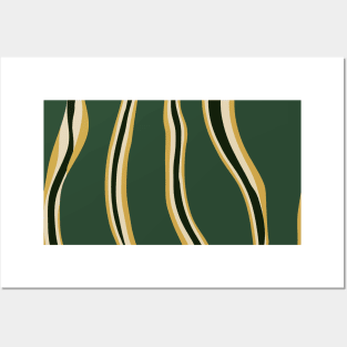 Green and gold abstract wavy vertical stripes pattern Posters and Art